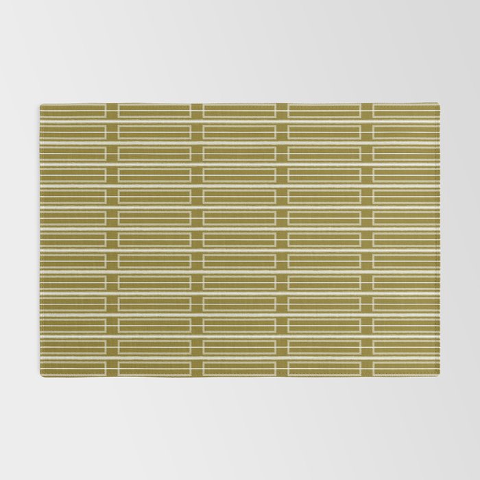 Mid Century Modern Geo Box Striped Geometric Pattern in Vintage Olive Green Rug Gallery Image 2