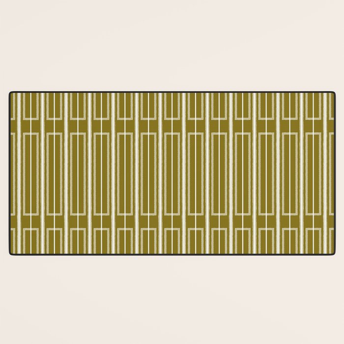 Mid Century Modern Geo Box Striped Geometric Pattern in Vintage Olive Green Desk Mat Gallery Image 3