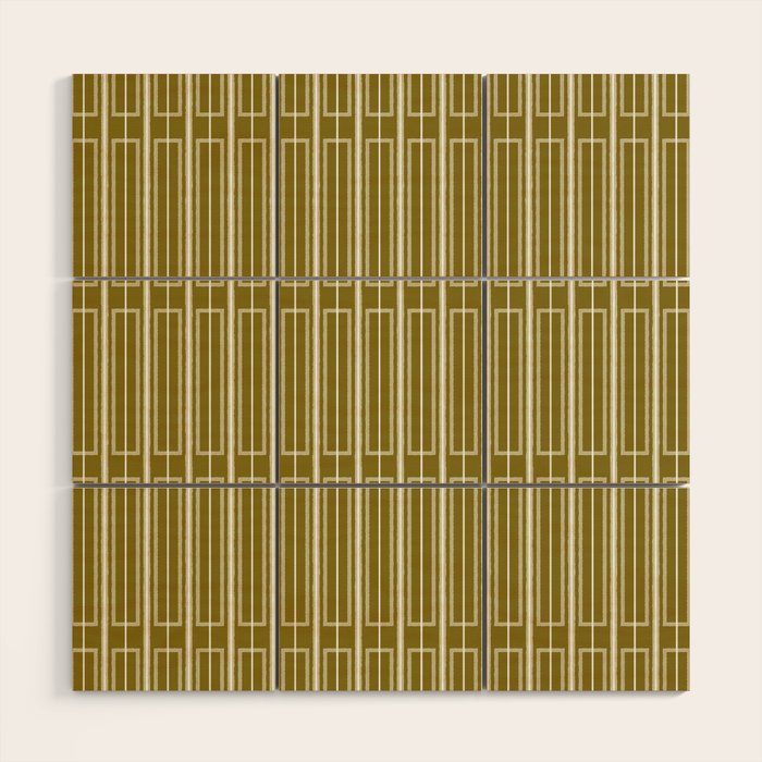 Mid Century Modern Geo Box Striped Geometric Pattern in Vintage Olive Green Wood Wall Art Gallery Image 1