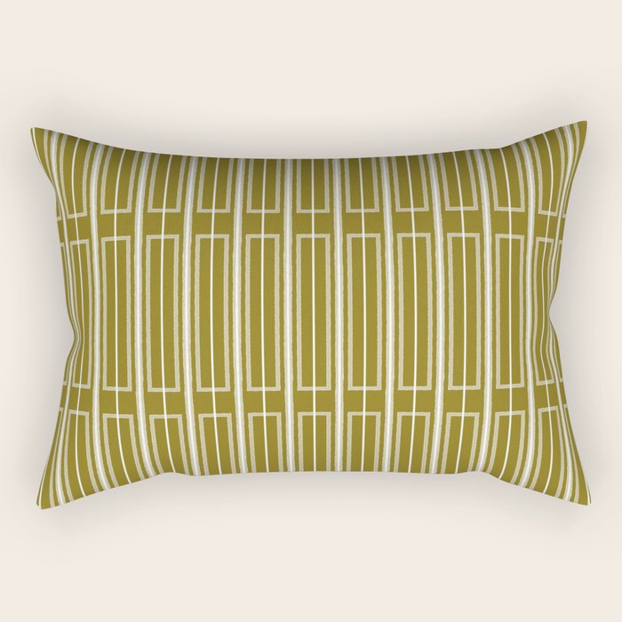 Mid Century Modern Geo Box Striped Geometric Pattern in Vintage Olive Green Rectangular Pillow Gallery Image 1