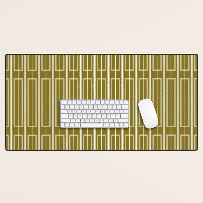 Mid Century Modern Geo Box Striped Geometric Pattern in Vintage Olive Green Desk Mat Gallery Image 1