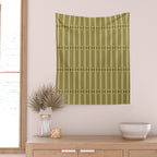 Mid Century Modern Geo Box Striped Geometric Pattern in Vintage Olive Green Wall Tapestry Gallery Image 2