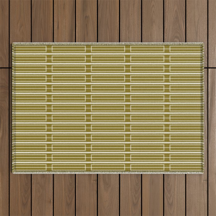 Mid Century Modern Geo Box Striped Geometric Pattern in Vintage Olive Green Outdoor Rug Gallery Image 1