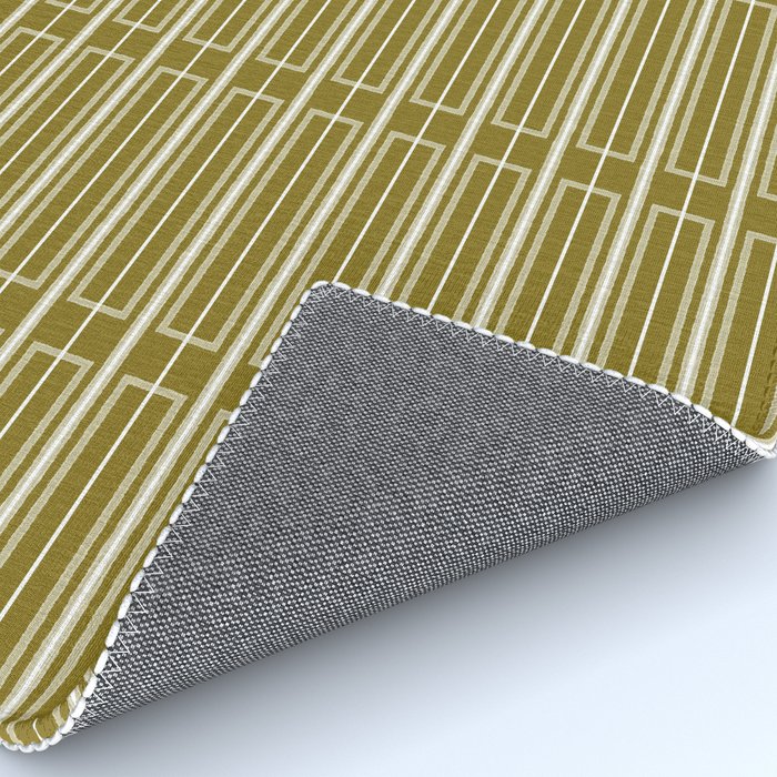 Mid Century Modern Geo Box Striped Geometric Pattern in Vintage Olive Green Rug Gallery Image 4