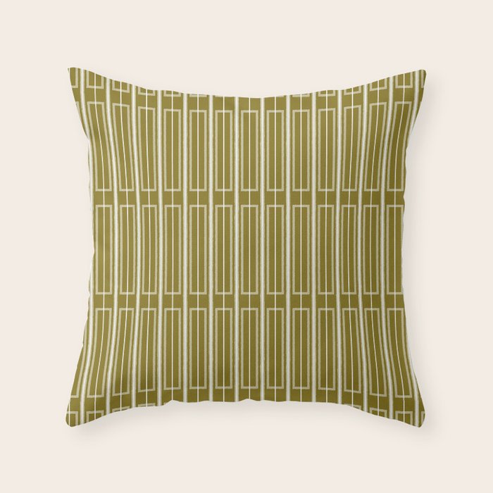 Mid Century Modern Geo Box Striped Geometric Pattern in Vintage Olive Green Throw Pillow Gallery Image 6