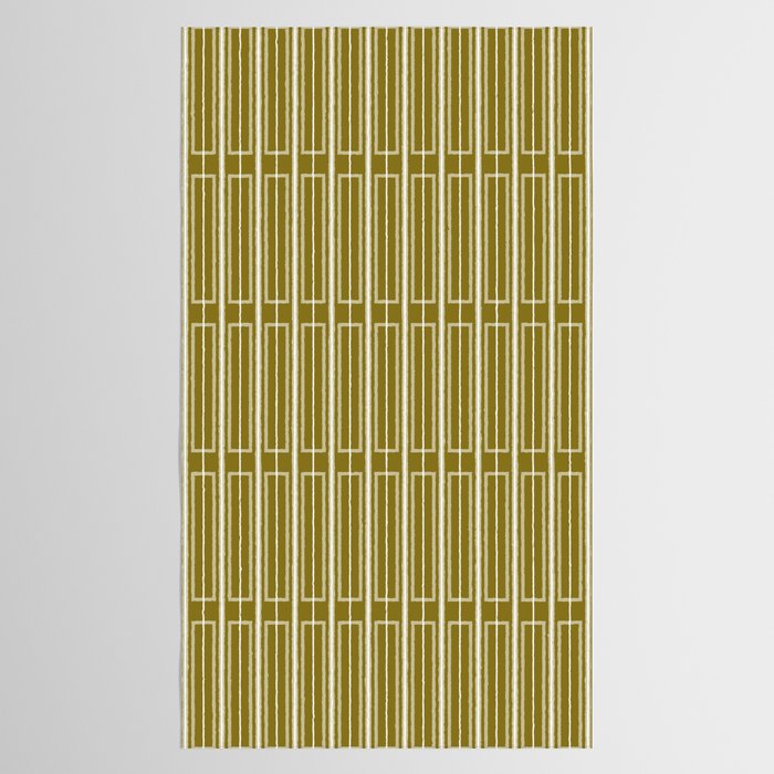 Mid Century Modern Geo Box Striped Geometric Pattern in Vintage Olive Green Tablecloth Gallery Image 2