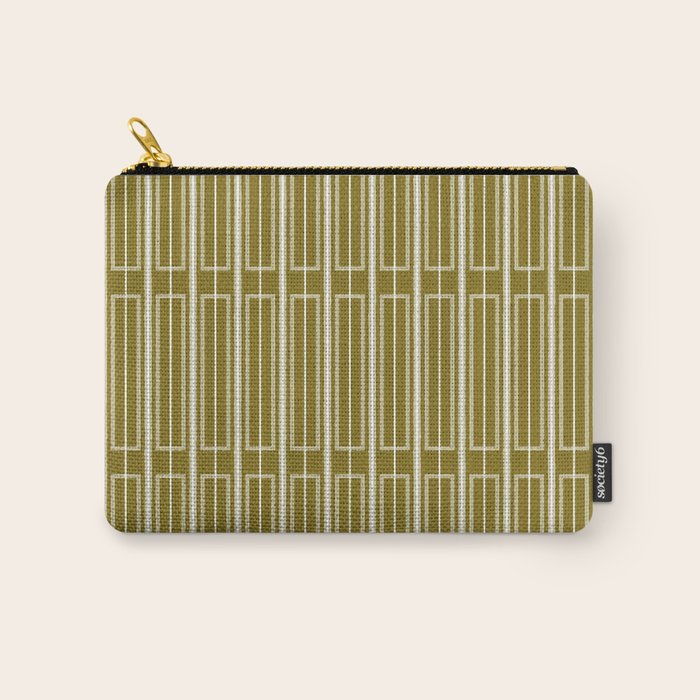 Mid Century Modern Geo Box Striped Geometric Pattern in Vintage Olive Green Carry All Pouch Gallery Image 1