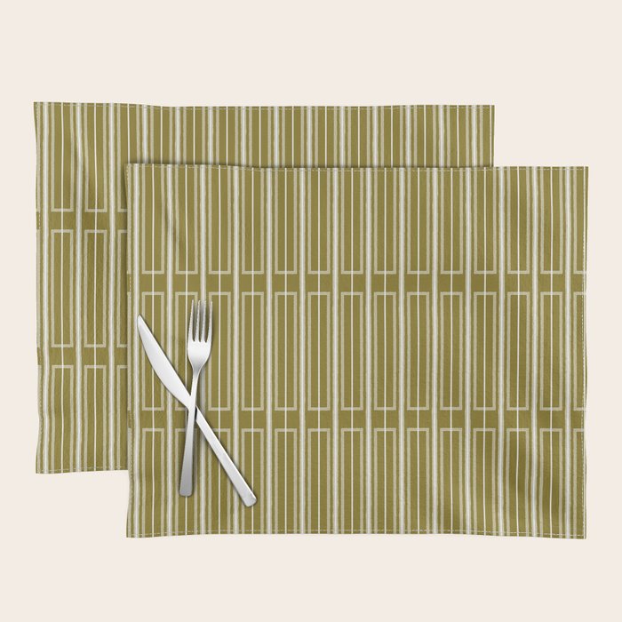 Mid Century Modern Geo Box Striped Geometric Pattern in Vintage Olive Green Placemat Gallery Image 1