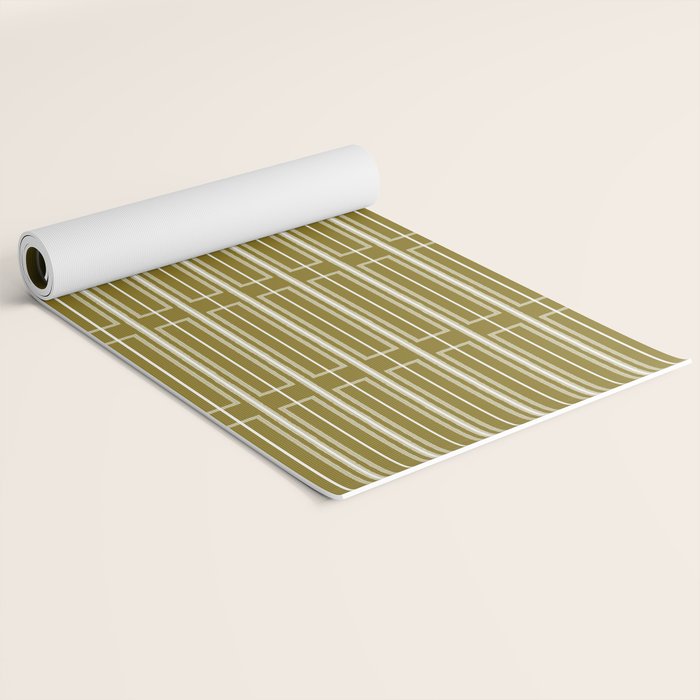 Mid Century Modern Geo Box Striped Geometric Pattern in Vintage Olive Green Yoga Mat Gallery Image 2