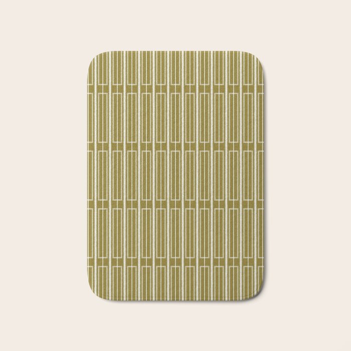 Mid Century Modern Geo Box Striped Geometric Pattern in Vintage Olive Green Bath Mat Gallery Image 1