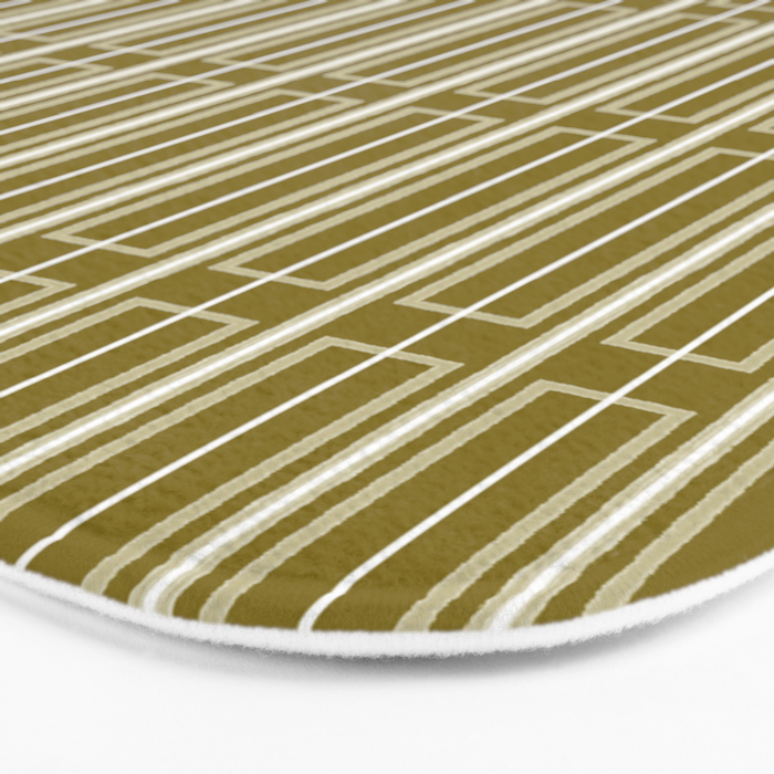 Mid Century Modern Geo Box Striped Geometric Pattern in Vintage Olive Green Bath Mat Gallery Image 3