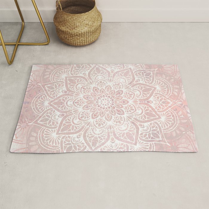 Mandala Yoga Love, Blush Pink Floral Rug Gallery Image 1