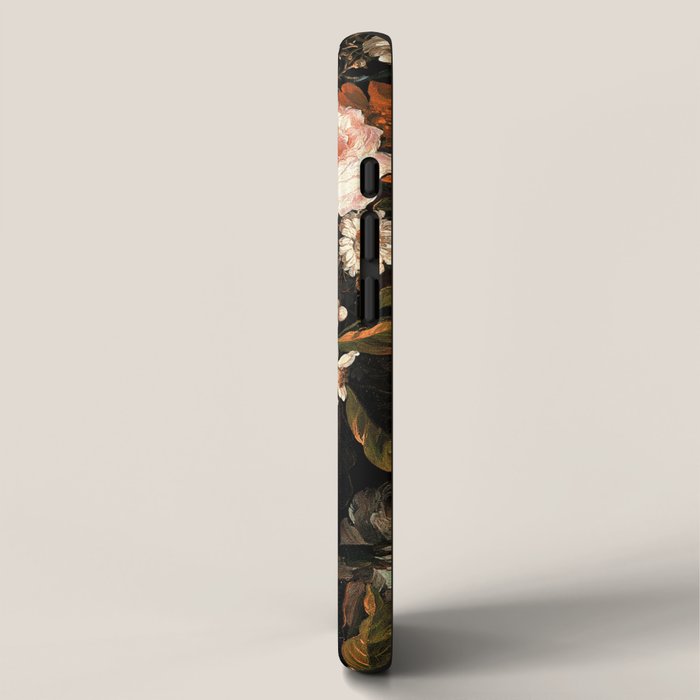 Antique Botanical Shiny Peach Roses And Chamomile Midnight Garden 2 iPhone Case Gallery Image 2