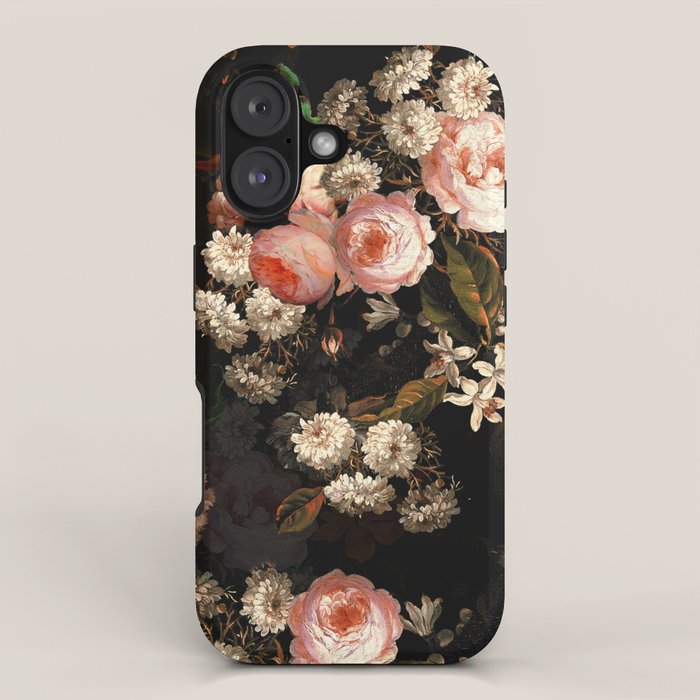 Antique Botanical Shiny Peach Roses And Chamomile Midnight Garden 2 iPhone Case Gallery Image 1