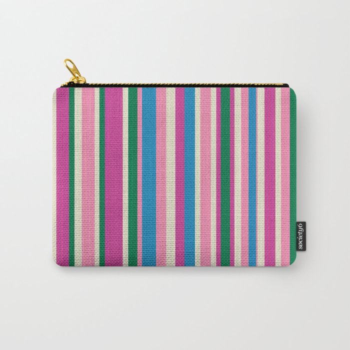 Colorful Retro Modern Vertical Stripe Pattern Pink Blue Green Magenta Carry All Pouch Gallery Image 1