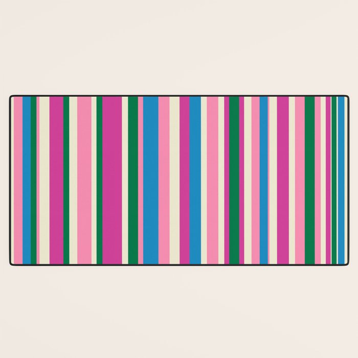 Colorful Retro Modern Vertical Stripe Pattern Pink Blue Green Magenta Desk Mat Gallery Image 3