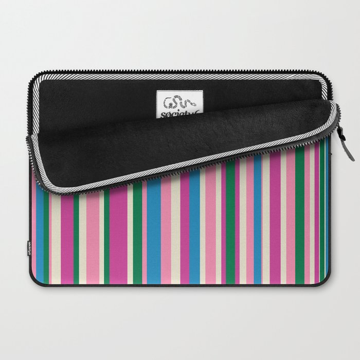 Colorful Retro Modern Vertical Stripe Pattern Pink Blue Green Magenta Laptop Sleeve Gallery Image 2