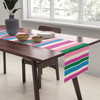 Colorful Retro Modern Vertical Stripe Pattern Pink Blue Green Magenta Table Runner Gallery Image 2