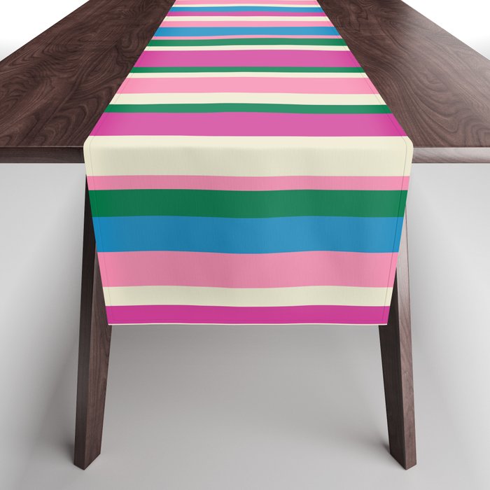 Colorful Retro Modern Vertical Stripe Pattern Pink Blue Green Magenta Table Runner Gallery Image 1