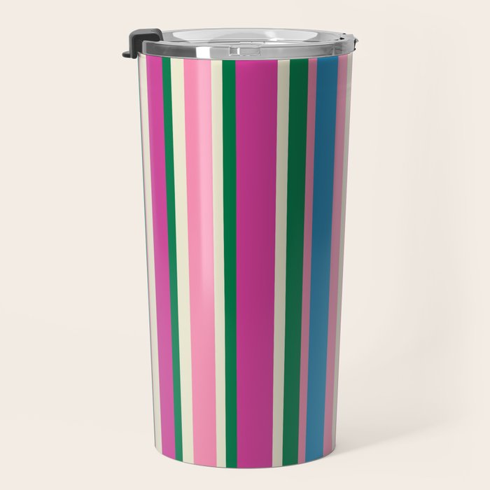 Colorful Retro Modern Vertical Stripe Pattern Pink Blue Green Magenta Travel Mug Gallery Image 3