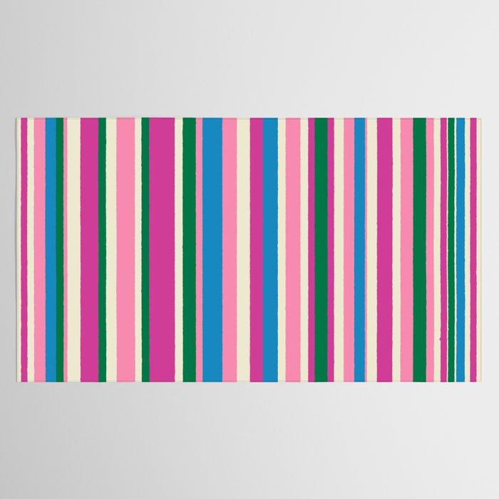 Colorful Retro Modern Vertical Stripe Pattern Pink Blue Green Magenta Tablecloth Gallery Image 2