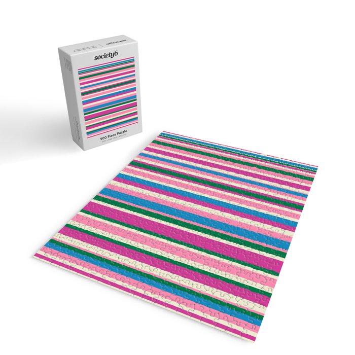 Colorful Retro Modern Vertical Stripe Pattern Pink Blue Green Magenta Jigsaw Puzzle Gallery Image 2