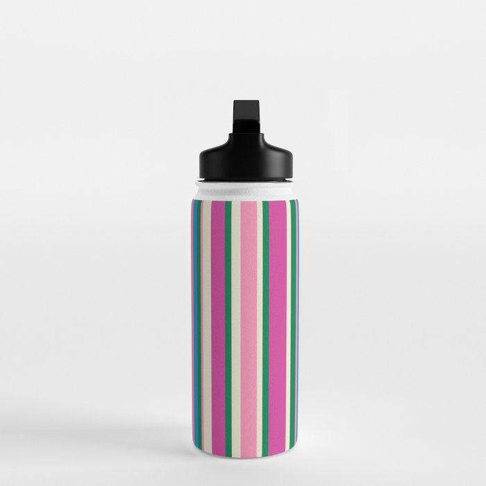 Colorful Retro Modern Vertical Stripe Pattern Pink Blue Green Magenta Water Bottle Gallery Image 3