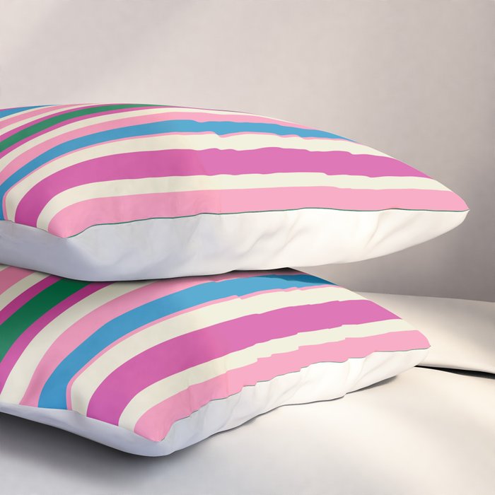 Colorful Retro Modern Vertical Stripe Pattern Pink Blue Green Magenta Pillow Sham Gallery Image 3