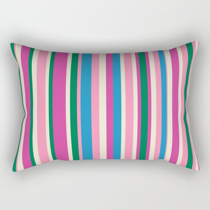 Colorful Retro Modern Vertical Stripe Pattern Pink Blue Green Magenta Rectangular Pillow Gallery Image 2