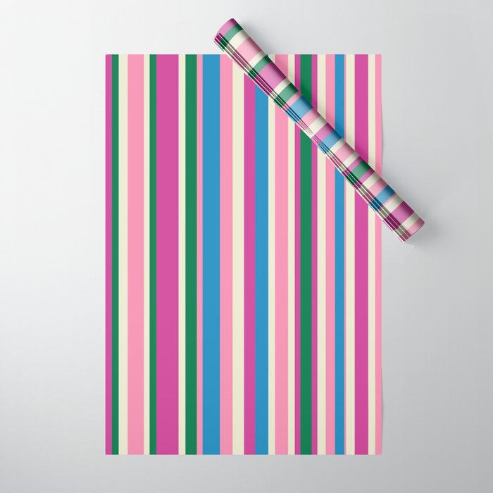 Colorful Retro Modern Vertical Stripe Pattern Pink Blue Green Magenta Wrapping Paper Gallery Image 1