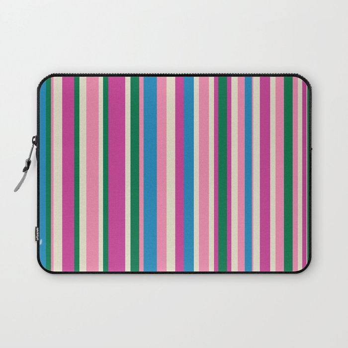 Colorful Retro Modern Vertical Stripe Pattern Pink Blue Green Magenta Laptop Sleeve Gallery Image 1