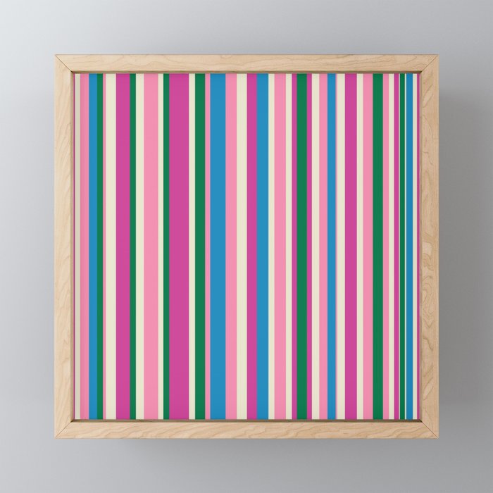 Colorful Retro Modern Vertical Stripe Pattern Pink Blue Green Magenta Mini Art Print Gallery Image 1