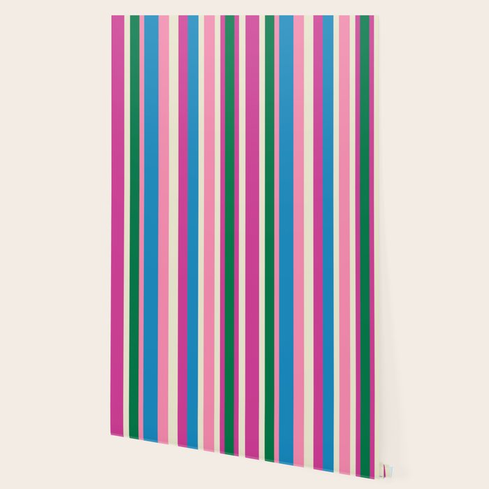 Colorful Retro Modern Vertical Stripe Pattern Pink Blue Green Magenta Wallpaper Gallery Image 2
