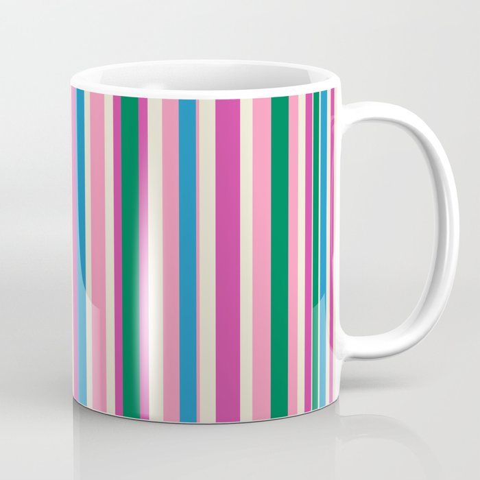 Colorful Retro Modern Vertical Stripe Pattern Pink Blue Green Magenta Coffee Mug Gallery Image 1