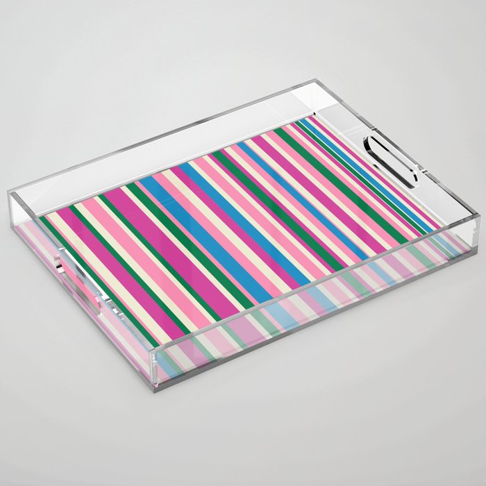 Colorful Retro Modern Vertical Stripe Pattern Pink Blue Green Magenta Acrylic Tray Gallery Image 1