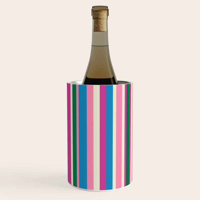 Colorful Retro Modern Vertical Stripe Pattern Pink Blue Green Magenta Wine Chiller Gallery Image 1