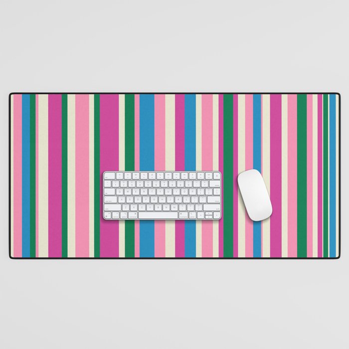 Colorful Retro Modern Vertical Stripe Pattern Pink Blue Green Magenta Desk Mat Gallery Image 1