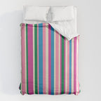 Colorful Retro Modern Vertical Stripe Pattern Pink Blue Green Magenta Duvet Cover Gallery Image 6