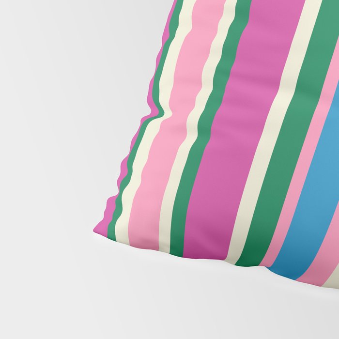Colorful Retro Modern Vertical Stripe Pattern Pink Blue Green Magenta Pillow Sham Gallery Image 4