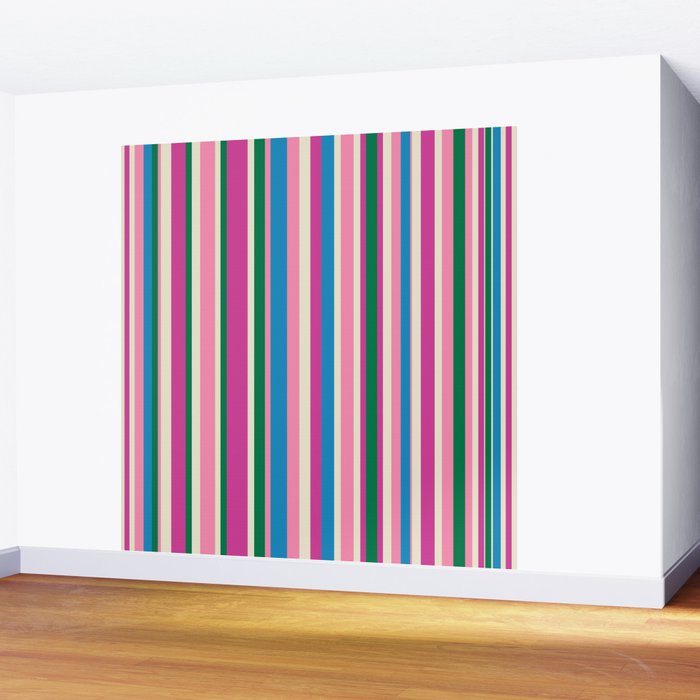 Colorful Retro Modern Vertical Stripe Pattern Pink Blue Green Magenta Wall Mural Gallery Image 2