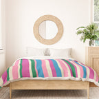 Colorful Retro Modern Vertical Stripe Pattern Pink Blue Green Magenta Duvet Cover Gallery Image 3