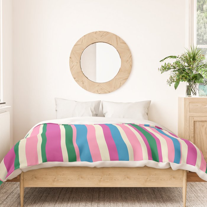 Colorful Retro Modern Vertical Stripe Pattern Pink Blue Green Magenta Duvet Cover Gallery Image 3