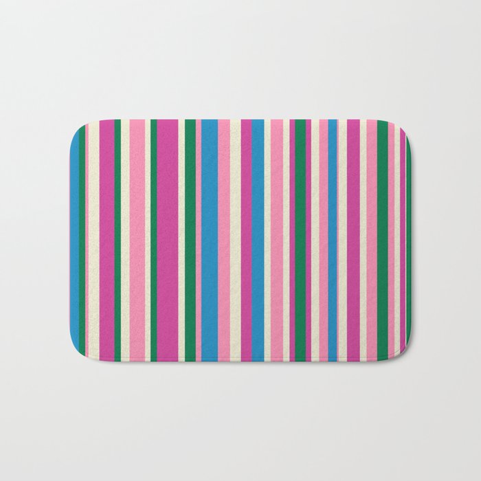 Colorful Retro Modern Vertical Stripe Pattern Pink Blue Green Magenta Bath Mat Gallery Image 1