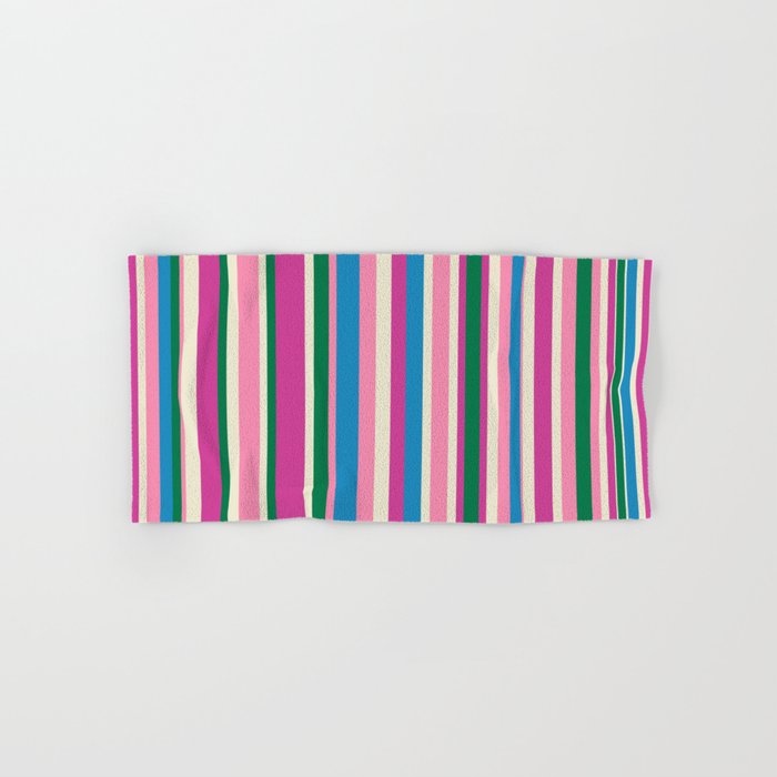 Colorful Retro Modern Vertical Stripe Pattern Pink Blue Green Magenta Bath Towel Gallery Image 1