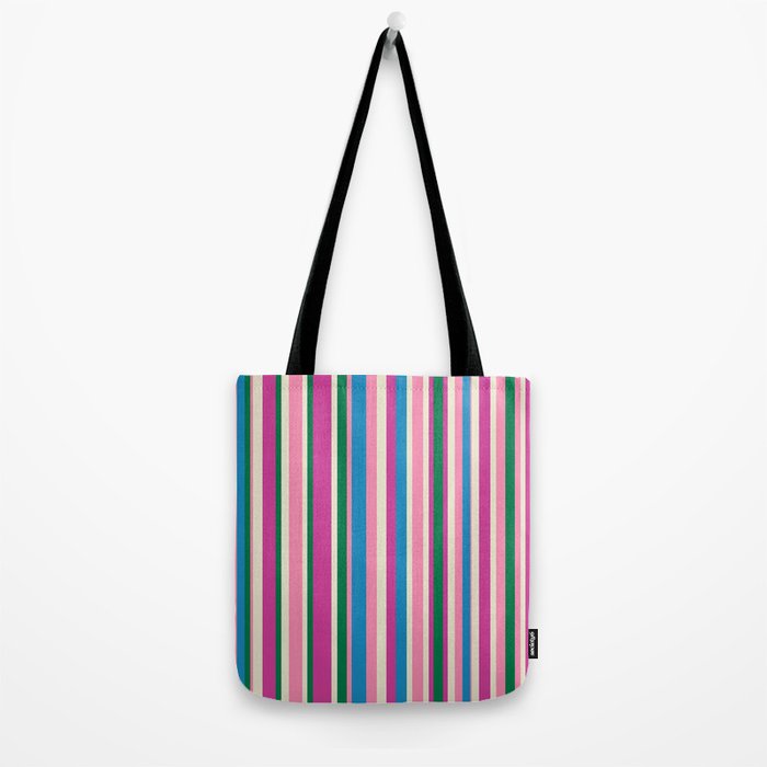 Colorful Retro Modern Vertical Stripe Pattern Pink Blue Green Magenta Tote Bag Gallery Image 2