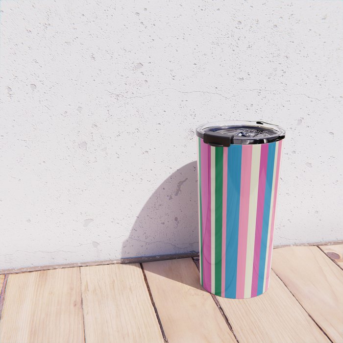 Colorful Retro Modern Vertical Stripe Pattern Pink Blue Green Magenta Travel Mug Gallery Image 4