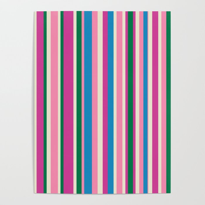 Colorful Retro Modern Vertical Stripe Pattern Pink Blue Green Magenta Poster Gallery Image 1