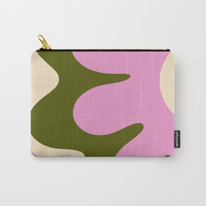 Happy Flower Retro 60s 70s Vibe Pink Green Cream Carry All Pouch Gallery Image 1