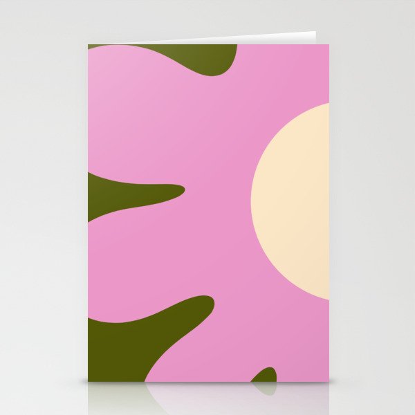 Happy Flower Retro 60s 70s Vibe Pink Green Cream Stationery Card Gallery Image 1