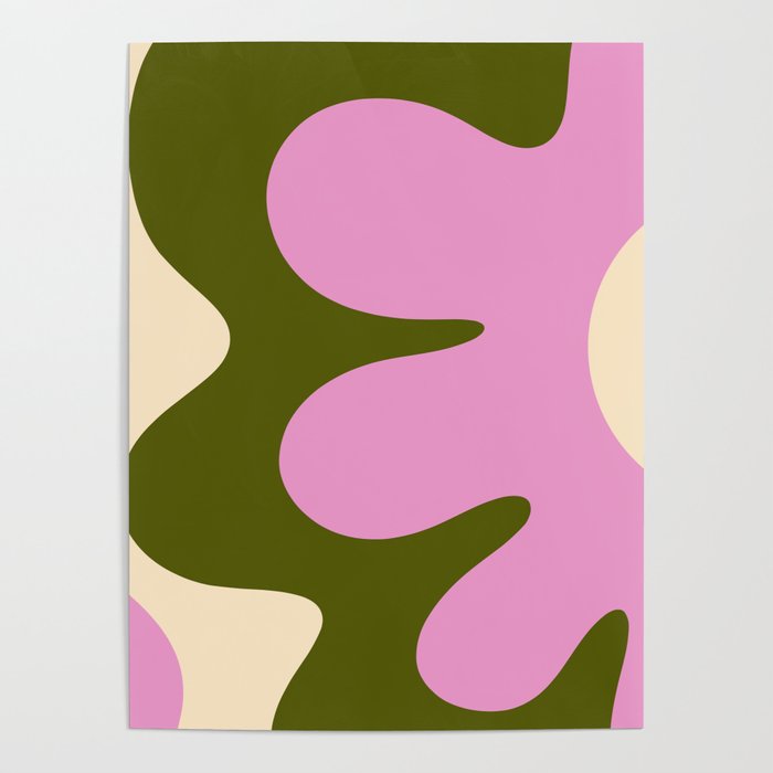 Happy Flower Retro 60s 70s Vibe Pink Green Cream Poster Gallery Image 1